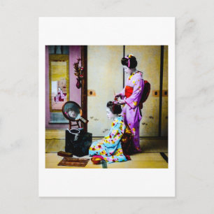 Two Geisha Doing Hair Vintage Old Japanese Postcard