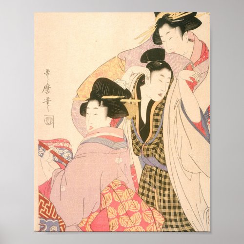 Two Geishas And A Tipsy Client By Kitagawa Utamaro Poster