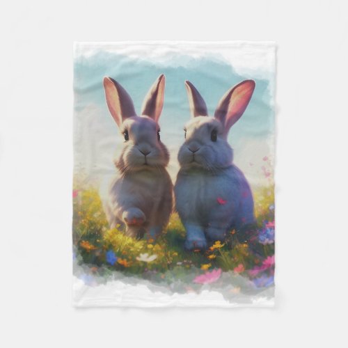 Two Gentle Bunny Friends Fleece Blanket