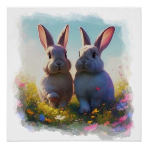 Two Gentle Bunny Friends Poster