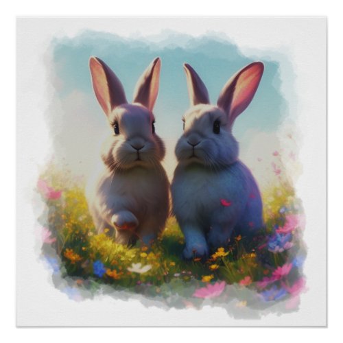 Two Gentle Bunny Friends Poster