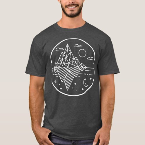 Two Geometric Mountains Day and Night Line Art 1 T_Shirt