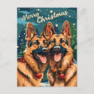 Two German Shepherd Merry Christmas  Postcard