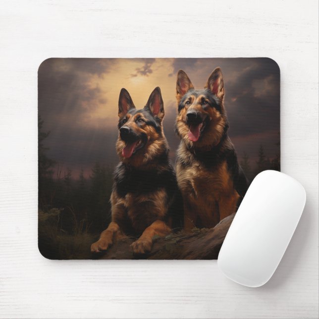Two German Shepherds at Dusk Mouse Pad (With Mouse)