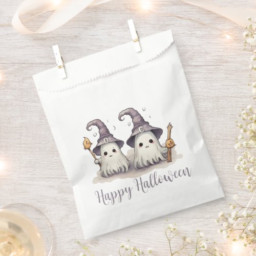 Two Ghosts Witches Hats Brooms Happy Halloween Favor Bag