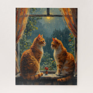 Two ginger cats sitting in front of a window jigsaw puzzle