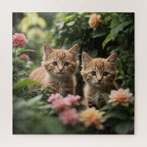 Two Ginger Kittens Exploring A Lush Garden Jigsaw Puzzle
