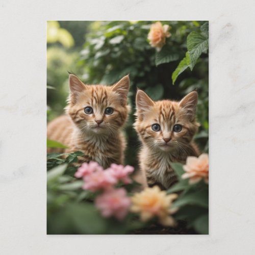 Two Ginger Kittens Exploring A Lush Garden Postcard