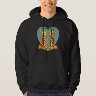 Two Giraffe Animals Valentines Day Love on Couple Hoodie