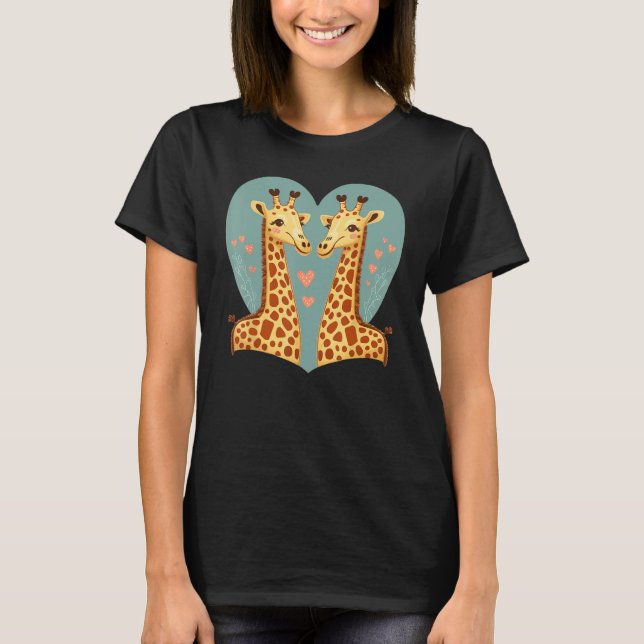 Two Giraffe Animals Valentines Day Love on Couple  T-Shirt (Front)