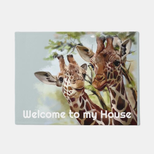 Two giraffes doormat