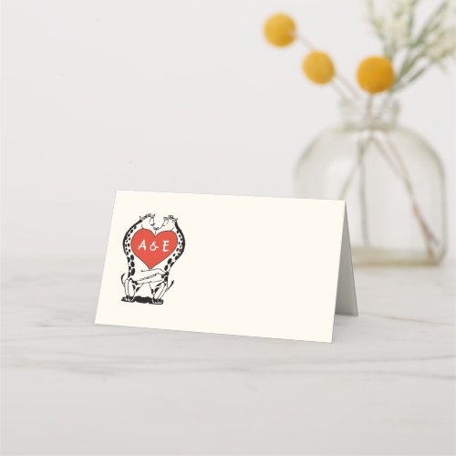 Two Giraffes Kissing Heart Place Card Escort Card