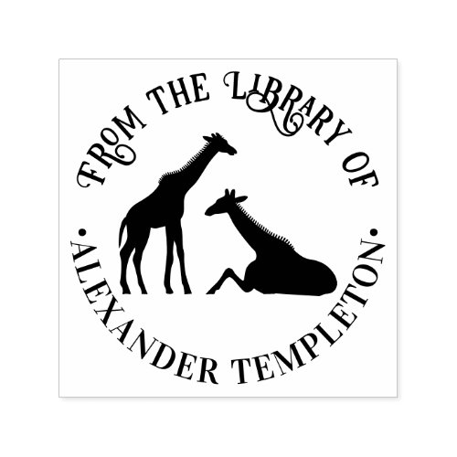Two Giraffes Silhouette 1 Library Book Name Self_inking Stamp