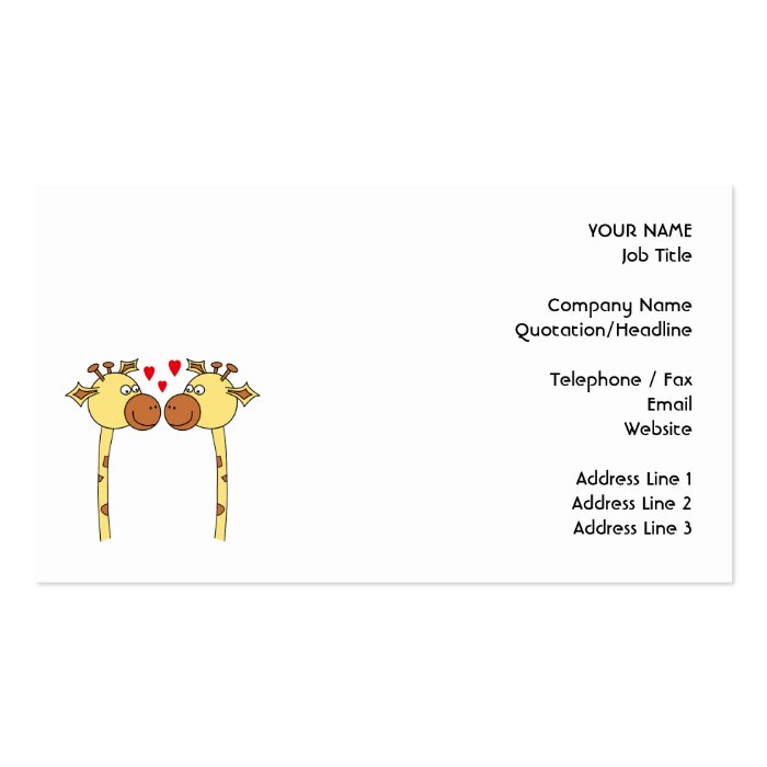 Two Giraffes with Red Love Hearts. Cartoon Business Card Template