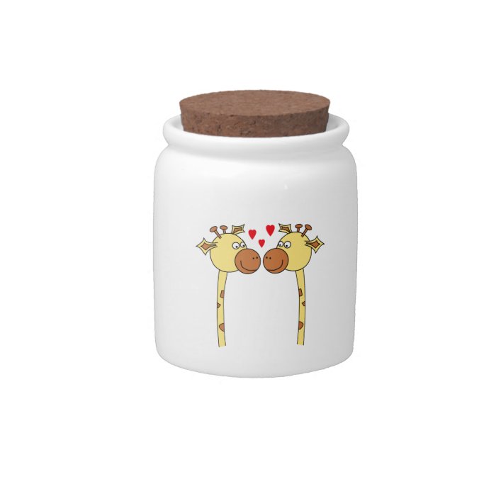 Two Giraffes with Red Love Hearts. Cartoon Candy Dish