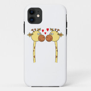 Two Giraffes with Red Love Hearts. Cartoon iPhone 11 Case