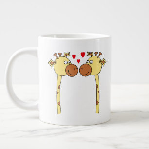 Two Giraffes with Red Love Hearts. Cartoon Giant Coffee Mug