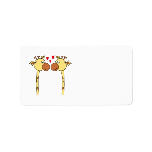 Two Giraffes with Red Love Hearts. Cartoon Label (Front)