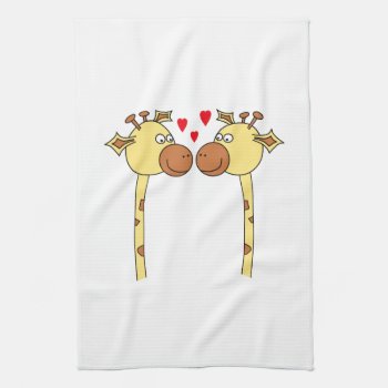 Two Giraffes With Red Love Hearts. Cartoon Towel by Animal_Art_By_Ali at Zazzle