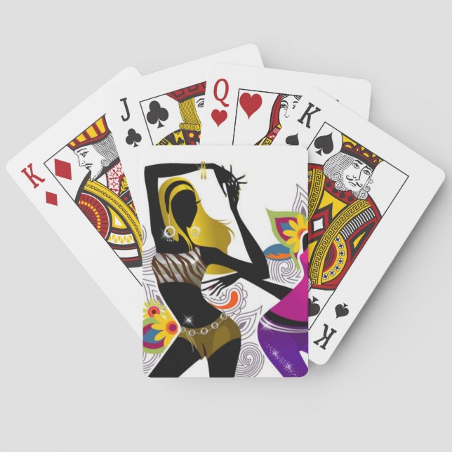 Two Girls Dancing Floral Background Vector Illustr Poker Cards (Back)