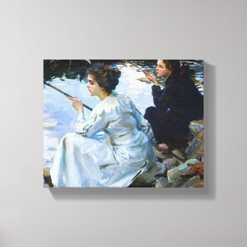 Two Girls Fishing 1912 by John Singer Sargent Canvas Print