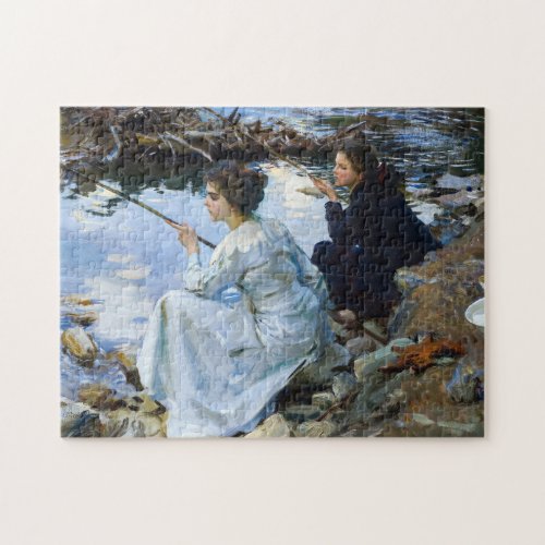 Two Girls Fishing 1912 by John Singer Sargent Jigsaw Puzzle