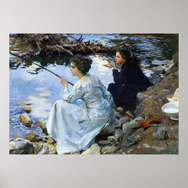 Two Girls Fishing, 1912 by John Singer Sargent Poster (Front)