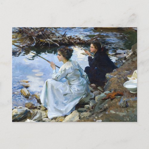 Two Girls Fishing by John Singer Sargent Postcard