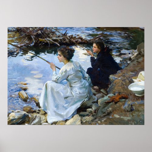 Two Girls Fishing by John Singer Sargent Poster