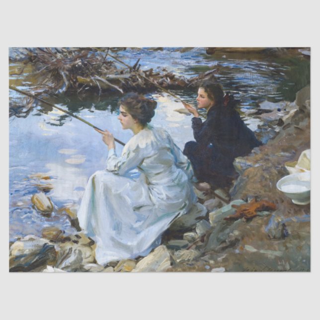 Two Girls Fishing by John Singer Sargent Tissue Paper (Front)