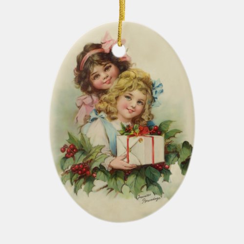 Two Girls Holly Gift _ Francis Brundage Ceramic Ornament