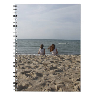 Two Girls on Sandy Beach: 2 Girls Face Windy Ocean Notebook