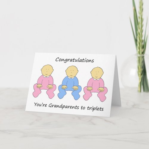 Two Girls One Boy  New Grandparents to Triplets Card