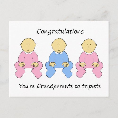 Two Girls One Boy  New Grandparents to Triplets Postcard