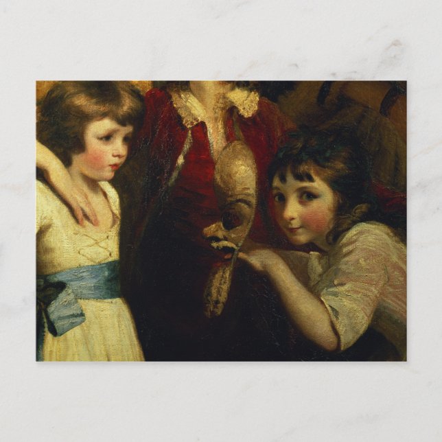 Two Girls, One Playing with a Mask, detail from th Postcard (Front)