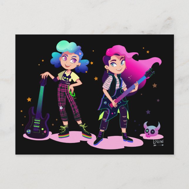 Two girls play guitars postcard (Front)