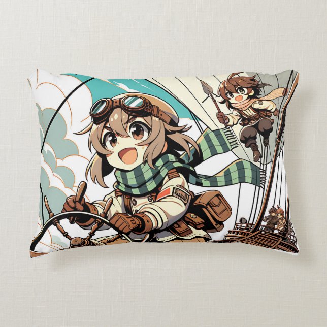 Two girls sail a ship accent pillow (Front)