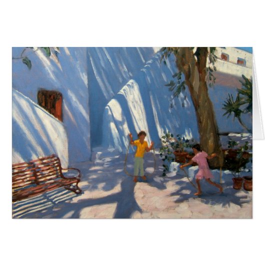 Two girls skipping Mykonos Cards (Front Horizontal)
