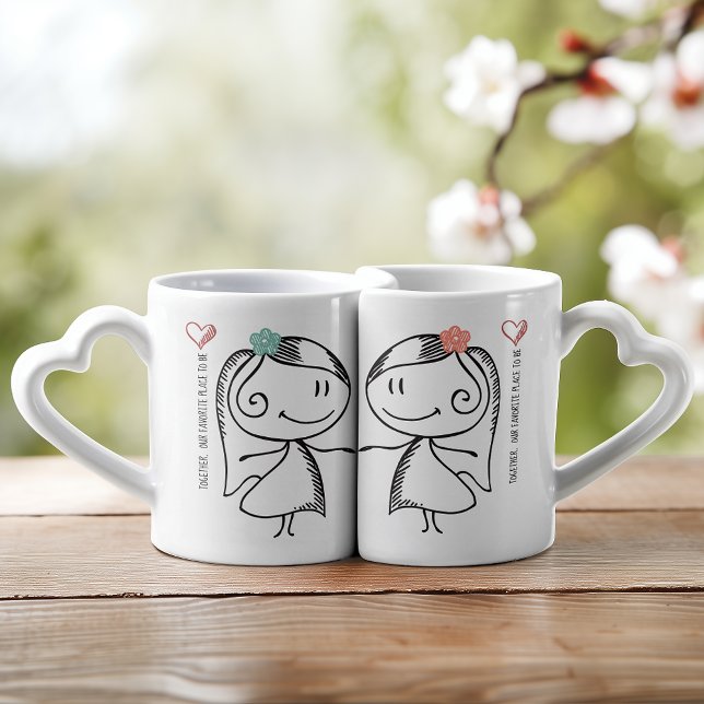 Two Girls Together Is Our Place To Be Coffee Mug Set (Nothing says I love you better than sharing a cup of tea together with these mega cute mugs.)