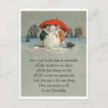 Two girls together with snowman under red umbrella postcard<br><div class="desc">Perfect image for your new print design. It could be a nice present or "final touch" for decorating home.</div>
