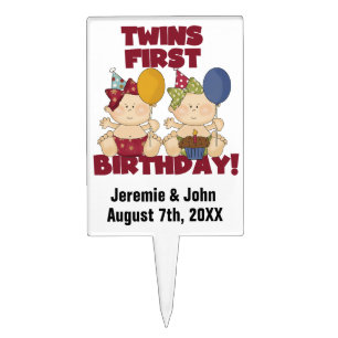 Two Girls Twins First Birthday Cake Topper