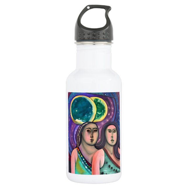 Two Girls Under the Moons Stainless Steel Water Bottle (Front)