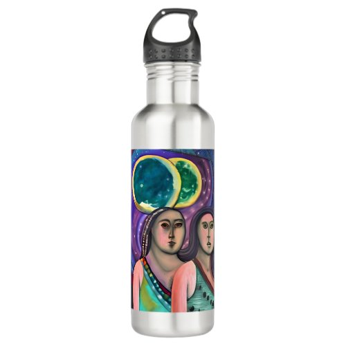 Two Girls Under the Moons Stainless Steel Water Bottle