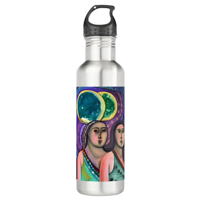 Two Girls Under the Moons Stainless Steel Water Bottle (Front)