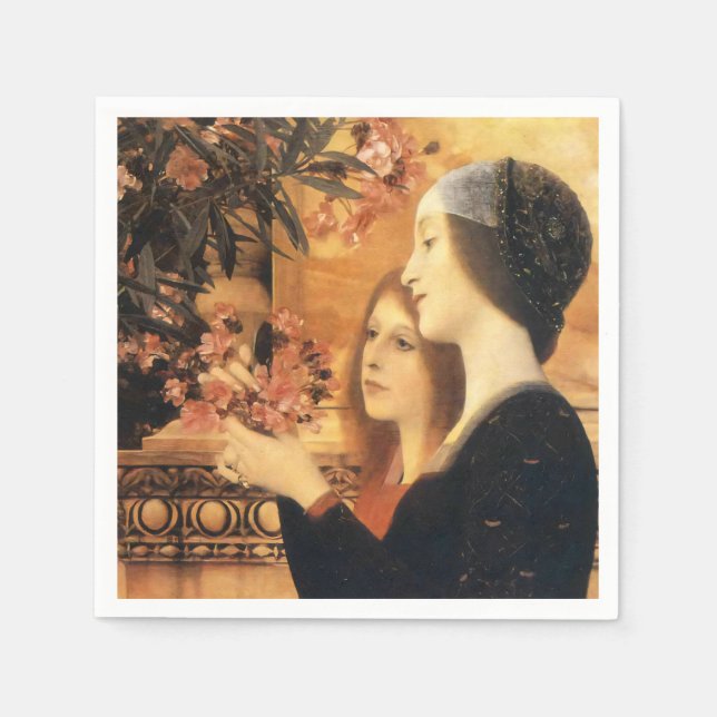 Two Girls with an Oleander by Gustav Klimt Napkins (Front)