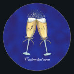 Two Glasses of Bubbly-Royal Blue Personalized Classic Round Sticker<br><div class="desc">Two Glasses of Bubbly-Royal Blue Personalized Stickers. Customize with any text. Matching items available.</div>