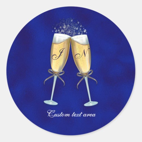 Two Glasses of Bubbly_Royal Blue Personalized Classic Round Sticker
