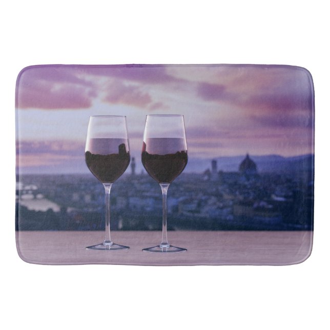 Two glasses of red wine on Florence skyline Bath Mat (Front)