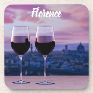 Two glasses of red wine on Florence skyline Beverage Coaster