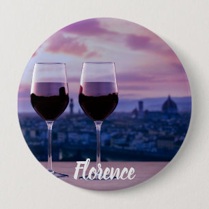 Two glasses of red wine on Florence skyline Button